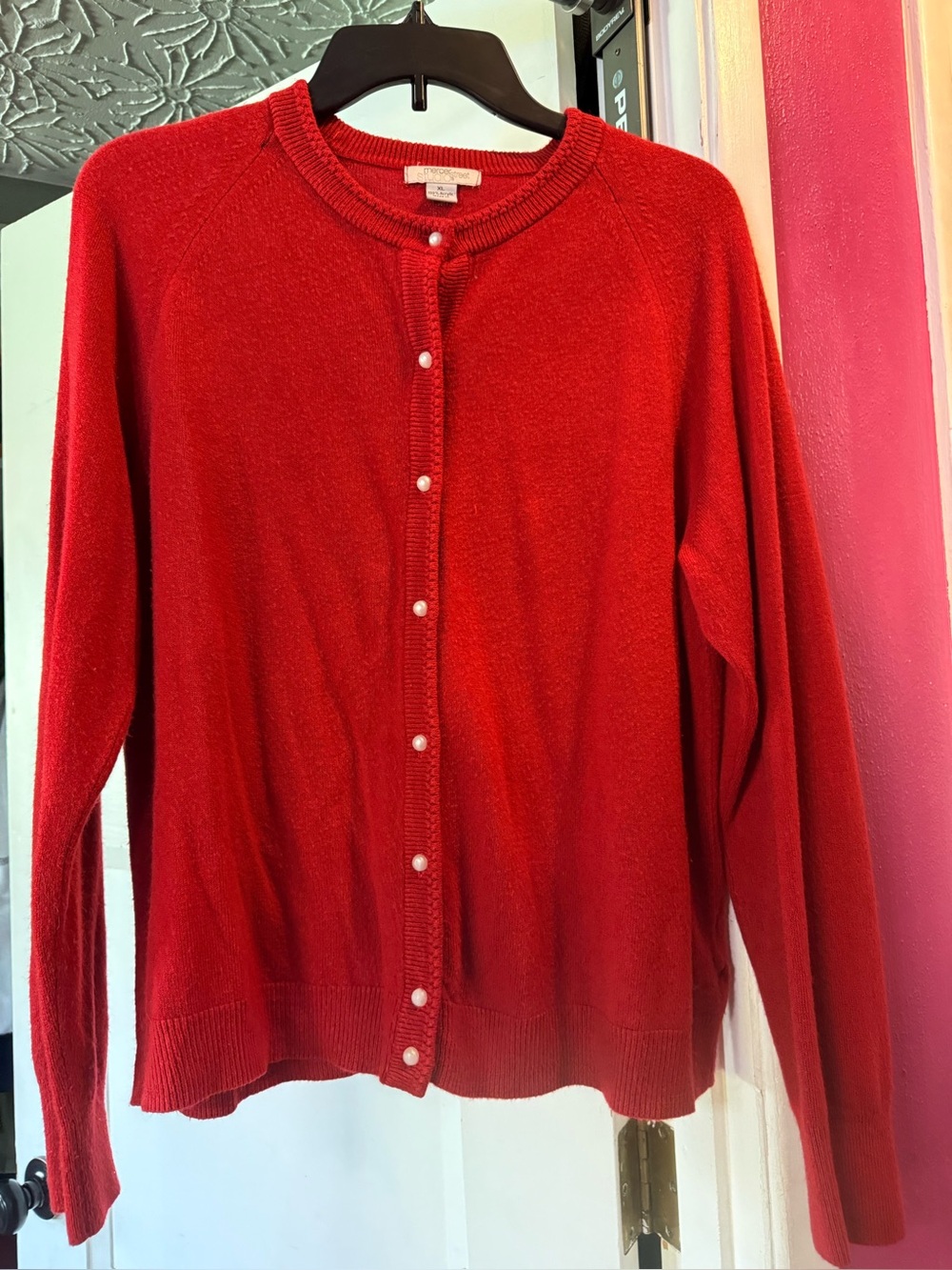 Mercer Street Studio Red Pearl-Button Cardigan